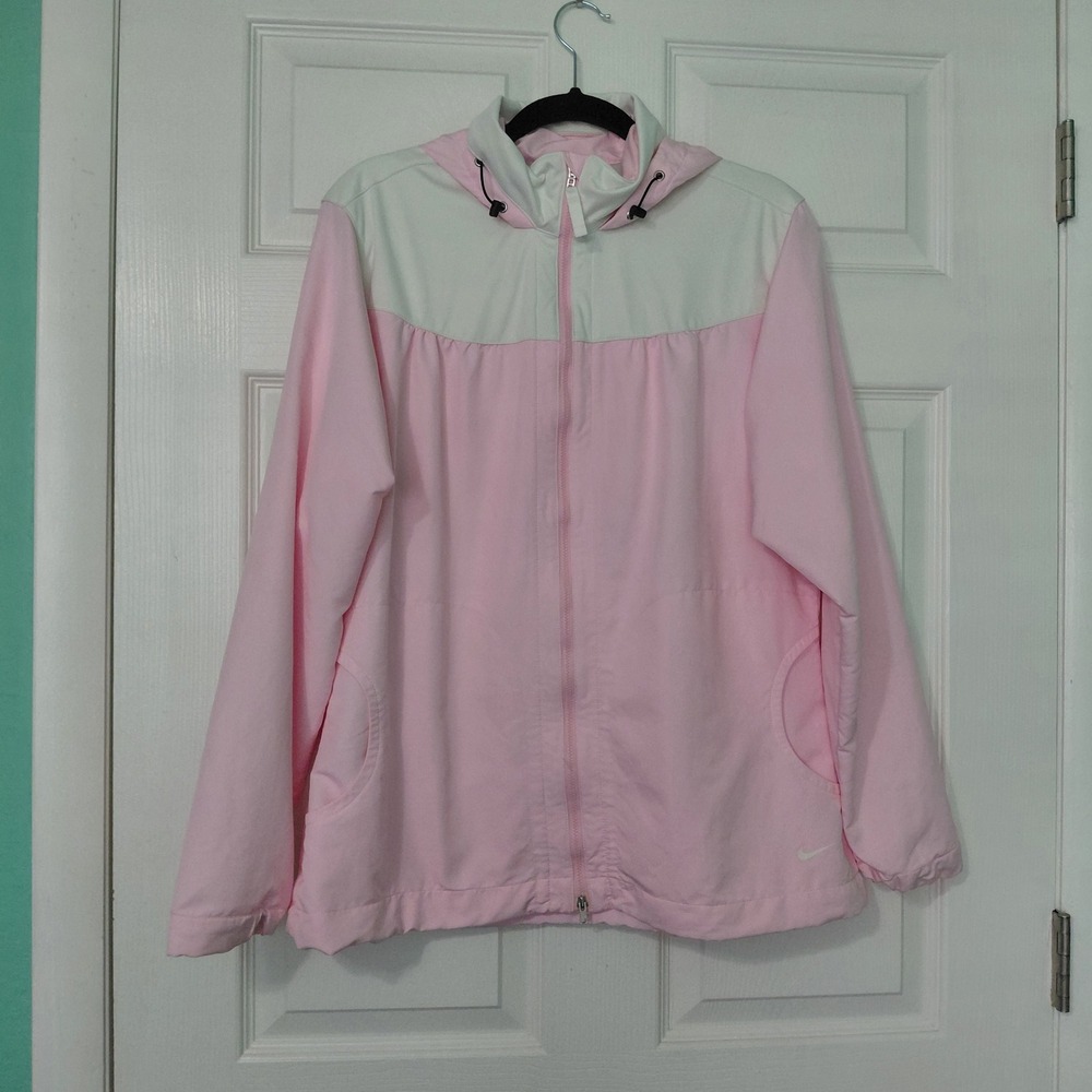 Nike Golf Womens Pink White Colorblock Hooded Windbreaker Jacket XL 416434-614